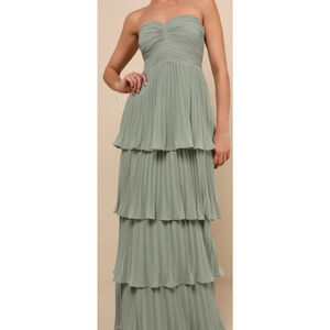 Lulu's Sage Green Strapless Maxi Dress